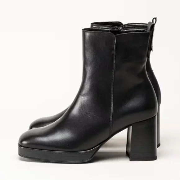 NEW GABOR Black Leather Platform Boots Block Heel Side Zipper Ankle - Size 5.5 - Picture 16 of 16